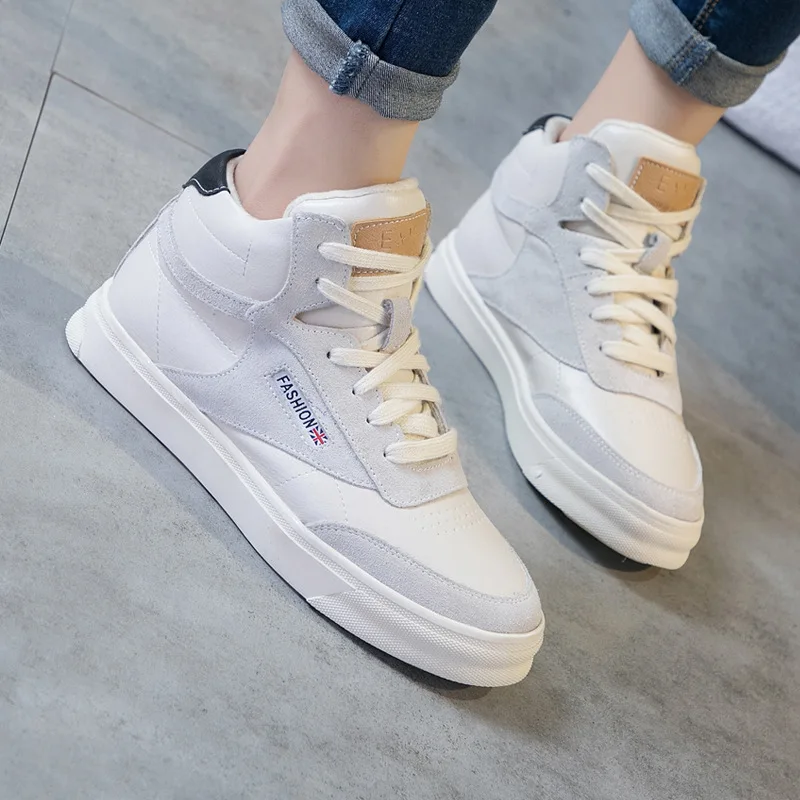 

2018 Winter New Style High-top Board Shoe Women's Casual Shoes Students Korean-style Versatile Flat White Shoes