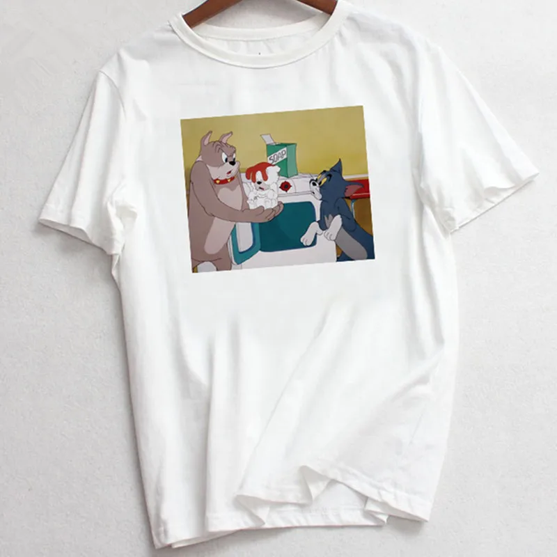 ZOGANKIN Jerry mouse Cat Tom, повседневные летние топы с рисунками из мультфильмов, забавная пародия, женские свободные футболки большого размера с надписями, милые футболки Ulzzang Vintag - Цвет: HYY-WTQ2261