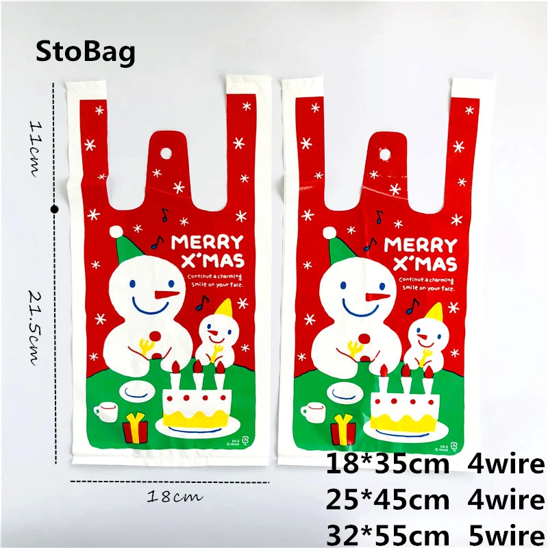 StoBag 50 шт. пластиковые пакеты для покупок с рождественским снеговиком вечерние