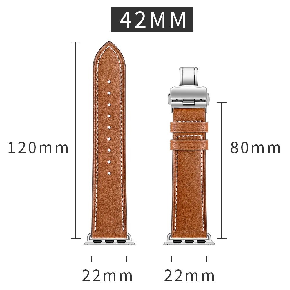 Металлическая застежка-бабочка кожаная Петля ремешок для наручных часов Apple Watch 44 мм 40 мм, 42 мм, 38 мм, ремешок для наручных часов iWatch серии