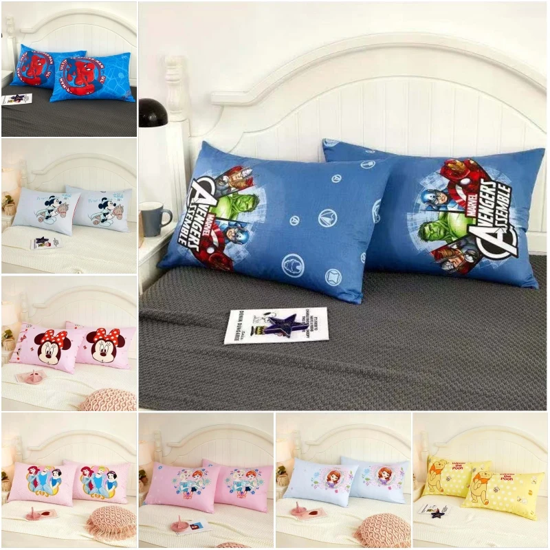 Taies d'oreiller en coton dessin animé Disney | 2 pièces, Avengers Spiderman, Big Hero, Winnie Baymax, housse d'oreiller, pièces décoratives, 48x 74cm