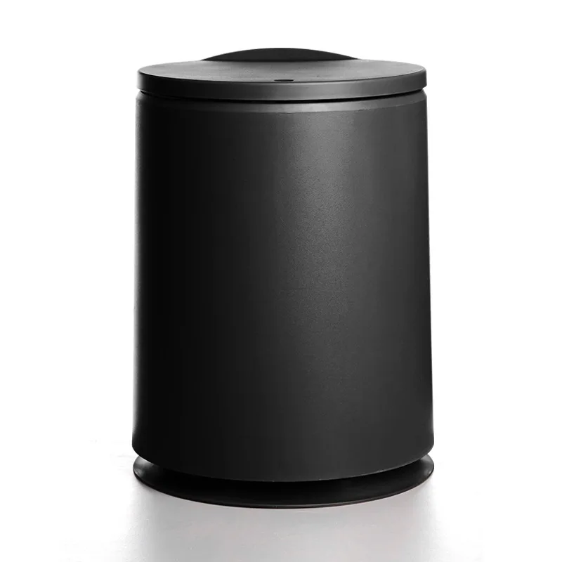 

Japanese Style Pressing Type Round Trash Can Plastic Flip Cover Double-Layer Waste Bins Standing Household Cleaning Tools Black