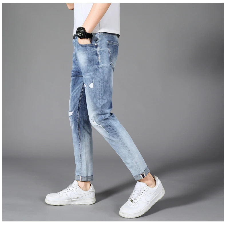 Брюки хип-хоп джинсы повседневные штаны осенние спортивные брюки уличная Мужская MOOWNUC рваные джинсы для мужчин тонкие дизайнерские прямые