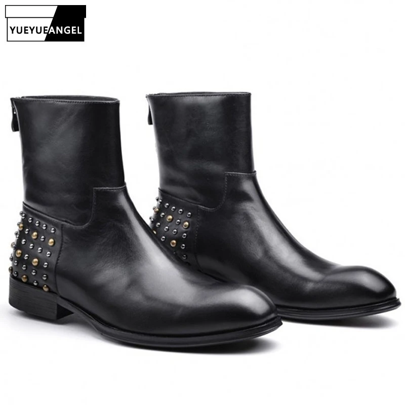 luxury rivet pointed toe ankle boots
