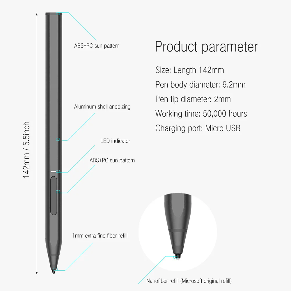 Magnetic Attraction Stylus Pen For Surface Pro 5 6 7 Surface GO Book Laptop For Microsoft Surface Series Pen with LED Indicator (3)