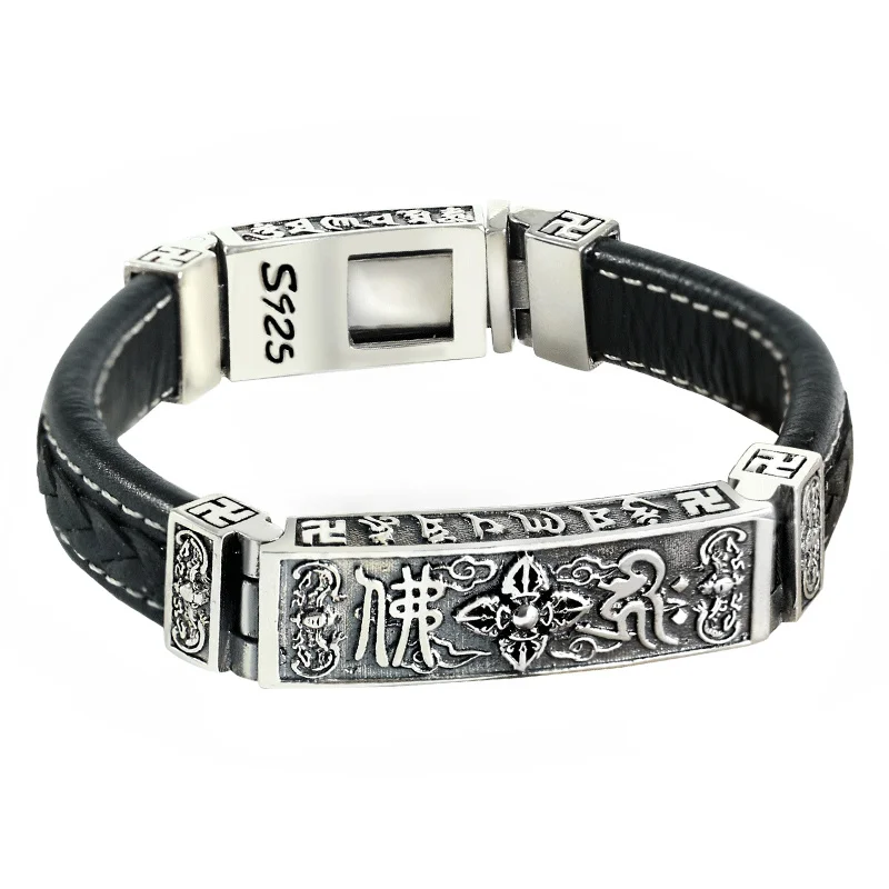 

Браслет из чистого стерлингового серебра 925 пробы с замком из искусственной кожи