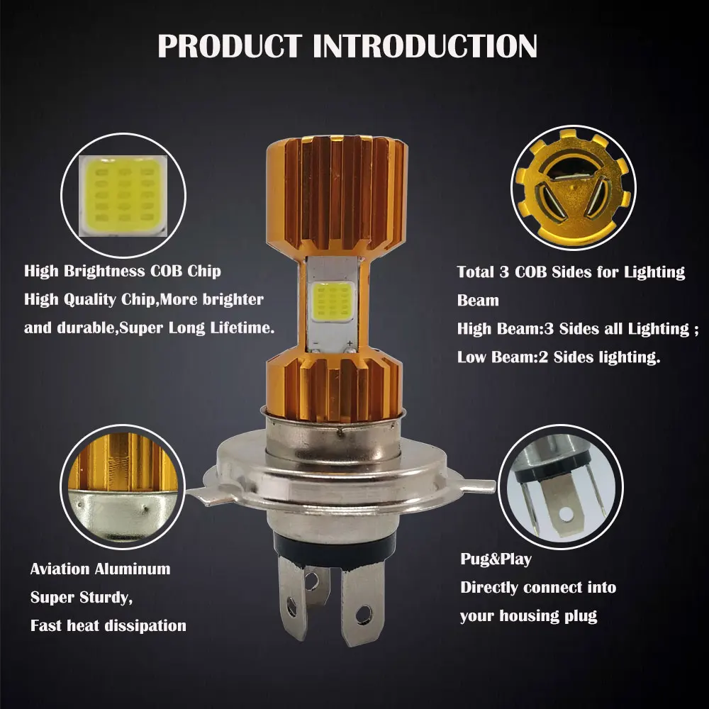 1 шт. мотоцикл H4 18 Вт светодиодный 3 COB фонарь для мотоцикла 2000LM 6000K Hi/Lo луч света рулевой фонарь для мотоцикла скутера аксессуары