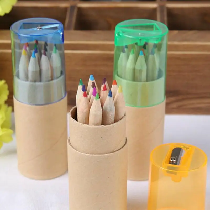 12 Pcs/lot 12 New Cute Wooden Writing Painting Pencils Colors Colored Pencils For Kids School Supplies