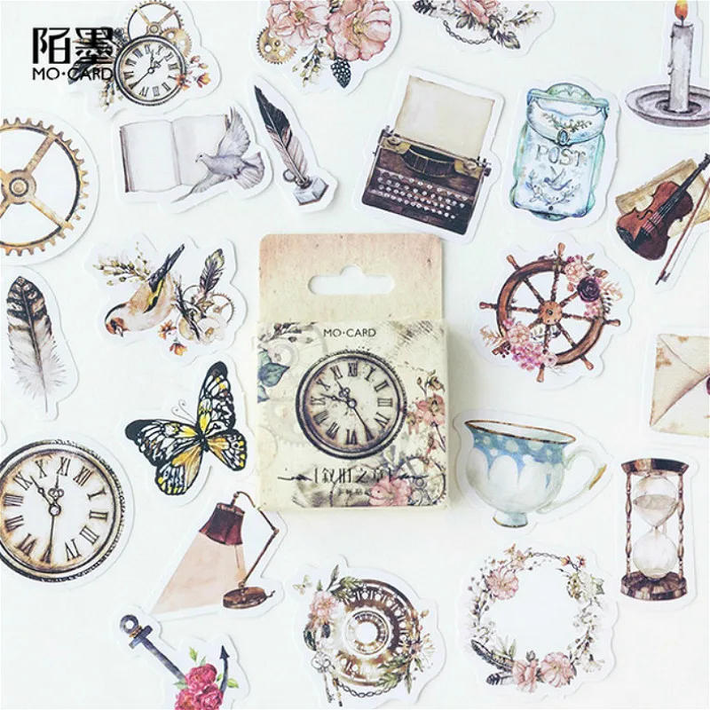 Pegatinas de reloj en caja, bricolaje álbum de recortes papel planificador diario álbum Vintage sello decoración (42 puede elegir los estilos)