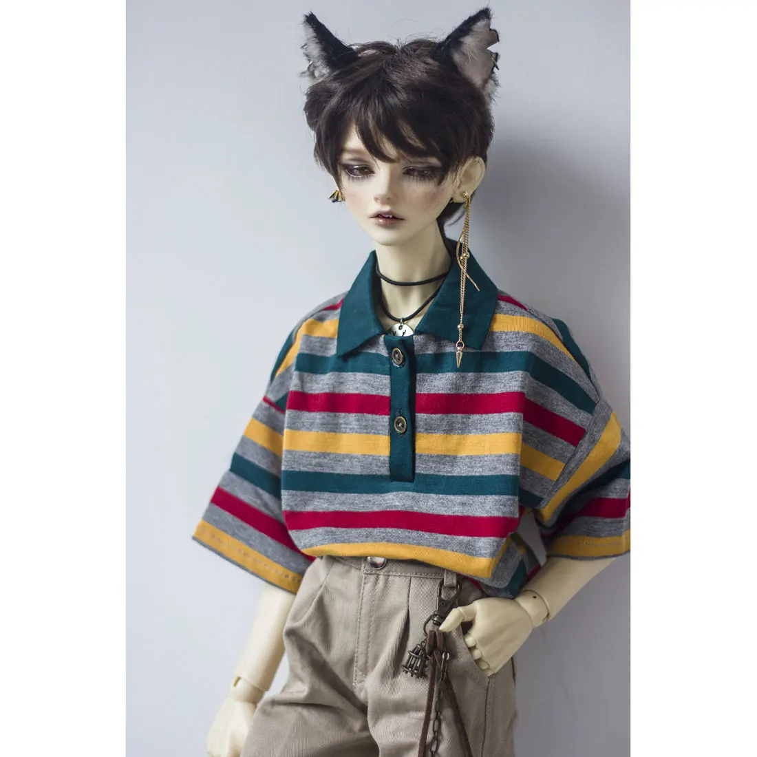 

MODIKERBJD Colorful Stripe Polo Shirt Short Sleeve for 1/4 1/3 Male BJD Dolls - No Doll