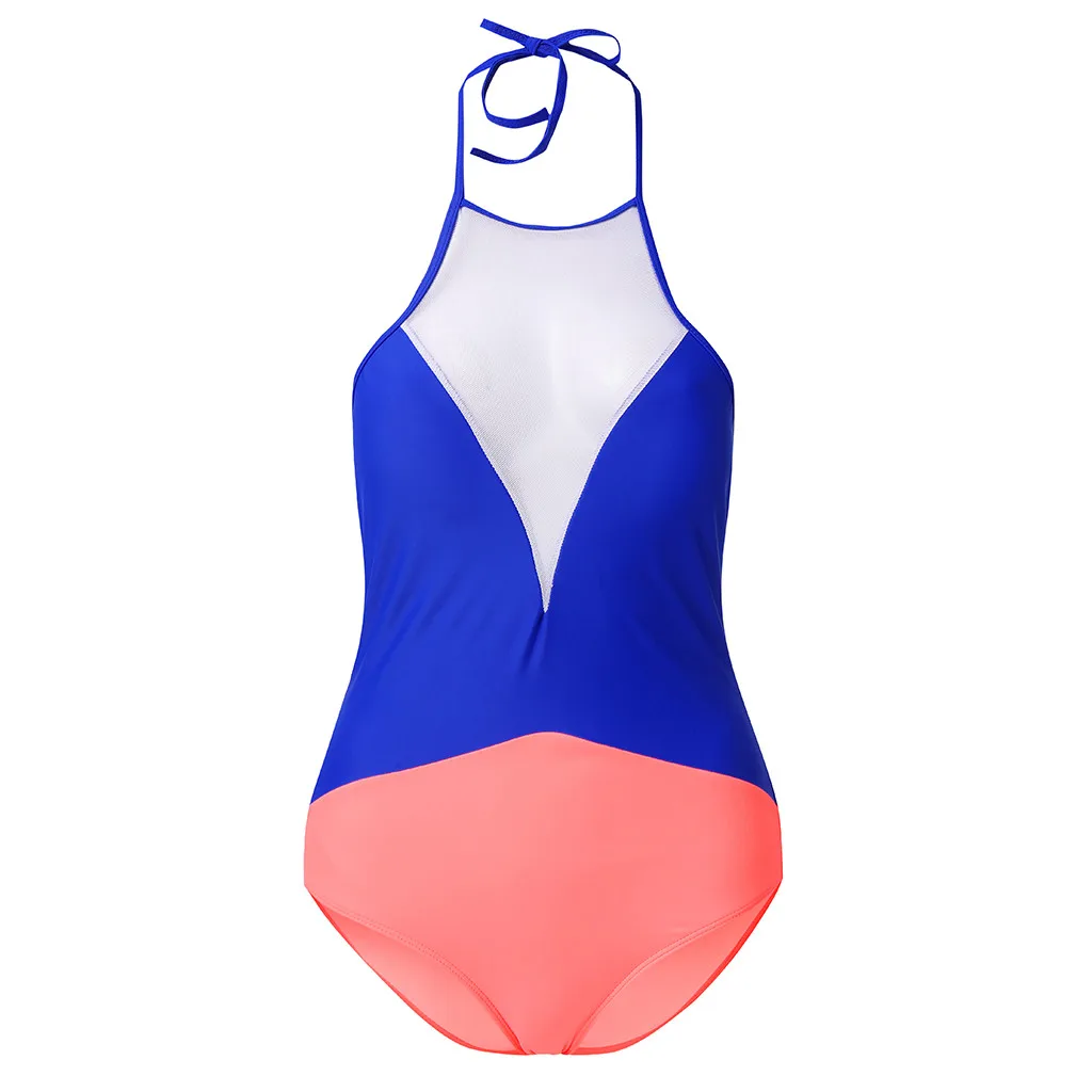 JAYCOSIN One-piece sexy mesh gauze strap women swimwear stitching color printing new beach bikini swimwear trendy temperament 