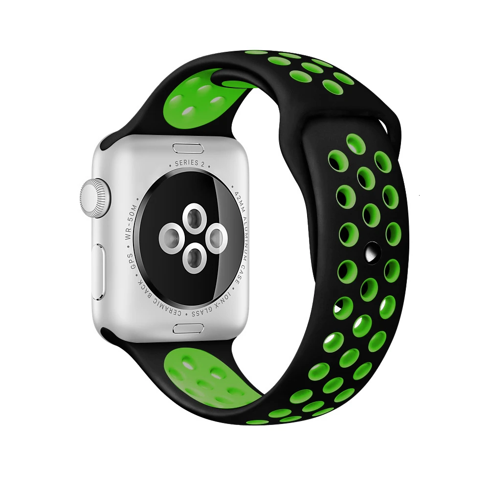 Black Green Мягкий силиконовый сменный Браслет для Apple Watch 42 мм ремешок 44 мм дышащий iwatch серии 5 4 3 2 1 42 мм ремешок для часов 38 мм ремешок - Цвет ремешка: Black Green