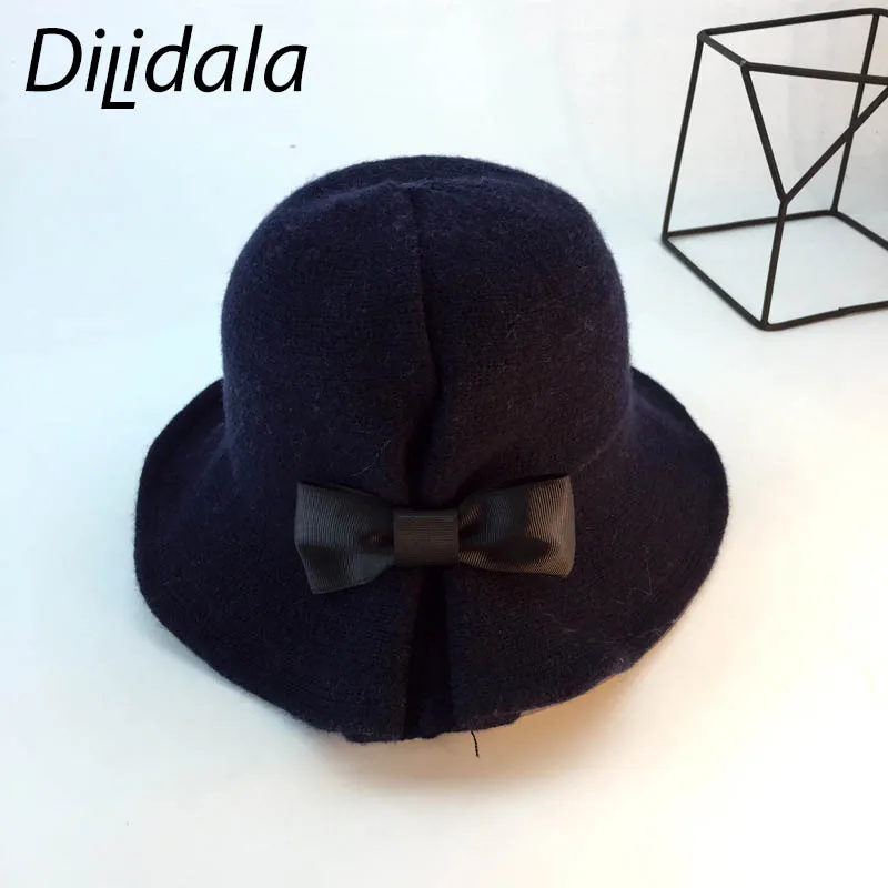 Dilidala, женская зимняя Рыбацкая шапка, Корейская версия, новинка, Осень-зима, шапка с бантом, Ретро стиль, повседневные шляпы, модная шапка для бассейна