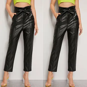 

Hirigin Women's High-Waist PU Leather Pants Stretchy Push Up Workout Pencil Skinny Leggings Black