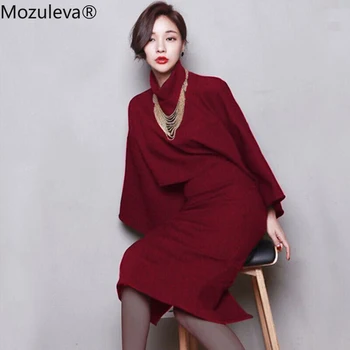 

Mozuleva Winter Two Pieces Set Turtleneck Tops & Packaged Hip Skirt Women Office Ladies Loose Sleeve Pullovers Bodycon Skirts