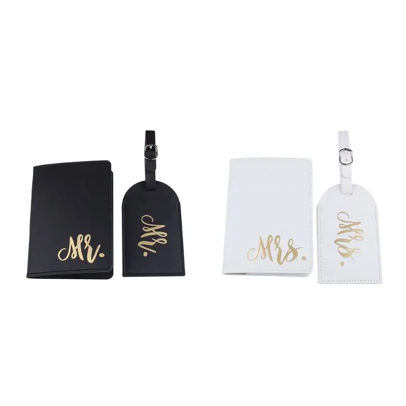 Passport-Case-Holder Luggage-Tag Travel Protector-Cover Couples Letter Mr Mrs Print 