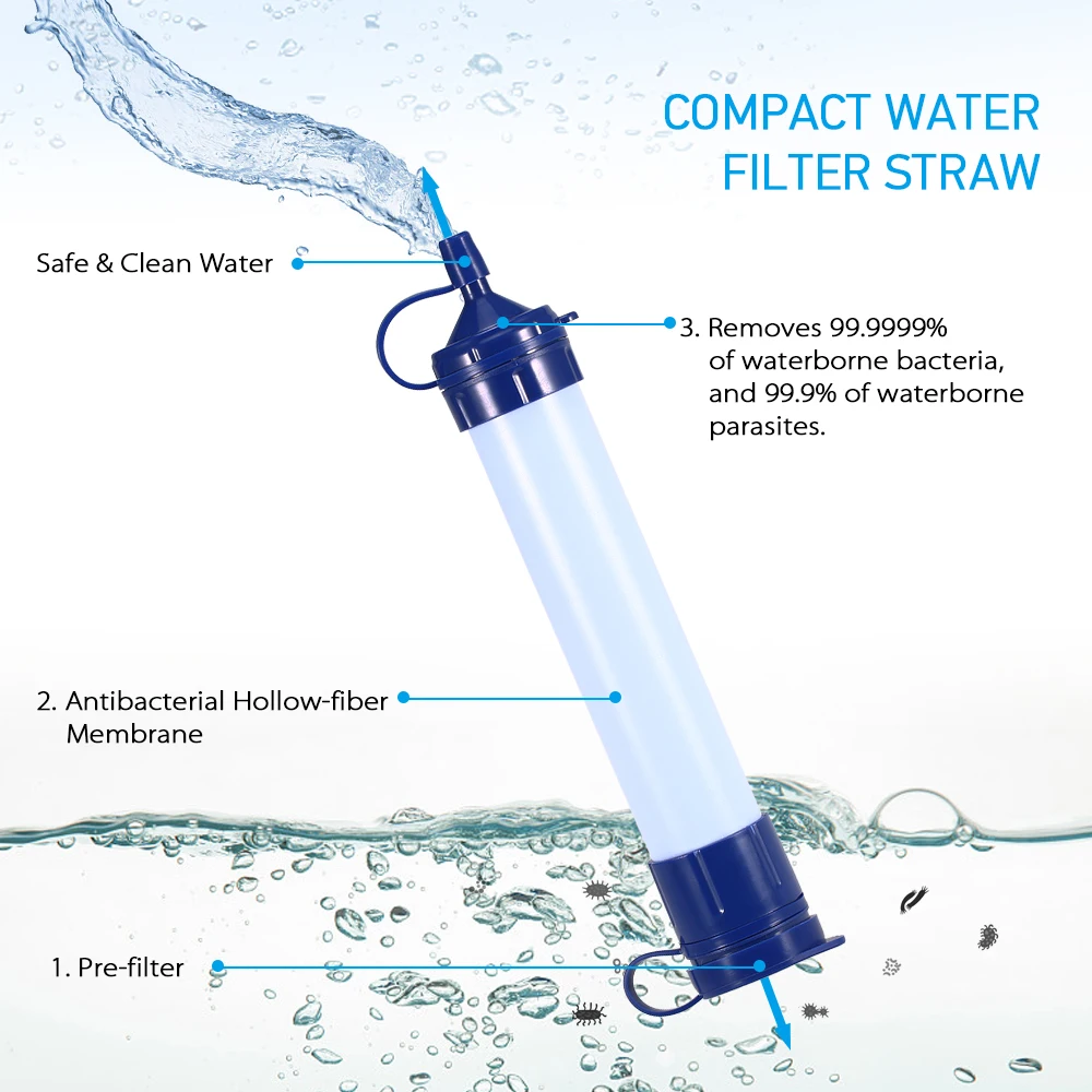 Outdoor Camping Purifier Portable Water Filter Straw Water Filtration System Emergency Gear Safety Survival Water Filter Tool