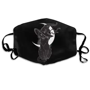 

Mouth Mask Black Cat With Pointy Witch Hat Fashion Earloop Face Mask For Kids Teens Men Women Winter Summer