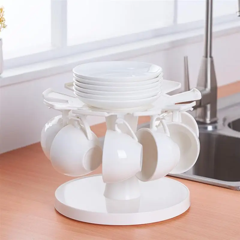 

OUNONA Rotatable Bowl Cups Drying Rack Double-layer Cup Draining Shelf Kitchen Washing Drain Rack Tableware Organizer Holder