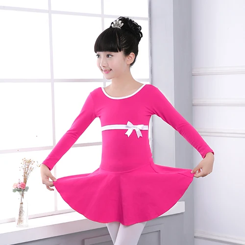 Hot Pink Высокая Качественный хлопок спереди, короткий рукав, с бантом одежда для бальных танцев Для детей девочек, Леотард для гимнастики и танцев платье - Цвет: Hot Pink