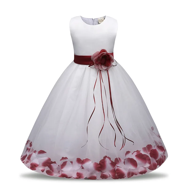 Модное детское платье подружки невесты с большим цветком ручной работы; цвет синий, ярко-розовый, фиолетовый, белый; Детские Платья с цветочным узором для девочек на свадьбу - Цвет: burgundy