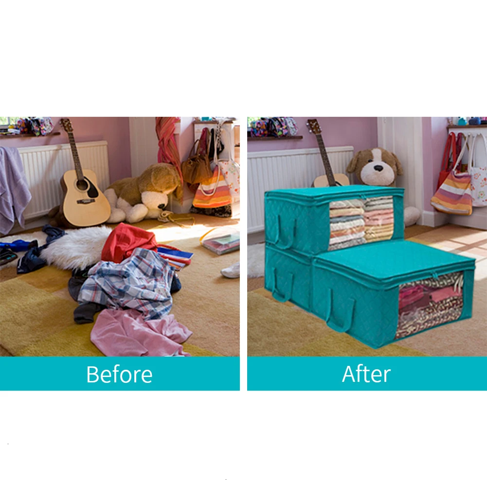 Foldable Home Storage Bag New Waterproof Non-woven Bedding Pillows Quilt Storage Bag Clothes Storage Bag Organizer Container B4