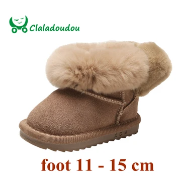

Claladoudou 12-15.5cm Brand Genuine Leather Girls Snow Boots Winter Warm Plush Flat Kids Shoes Baby Children Pink Black Boots