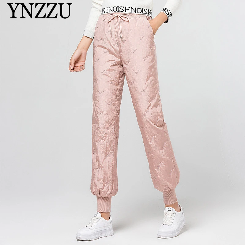 Winter Women Embroidery Down pant 2021 High waist Fashion Large size Lantern pants Solid color Thick warm Trousers YNZZU YB401 | Женская