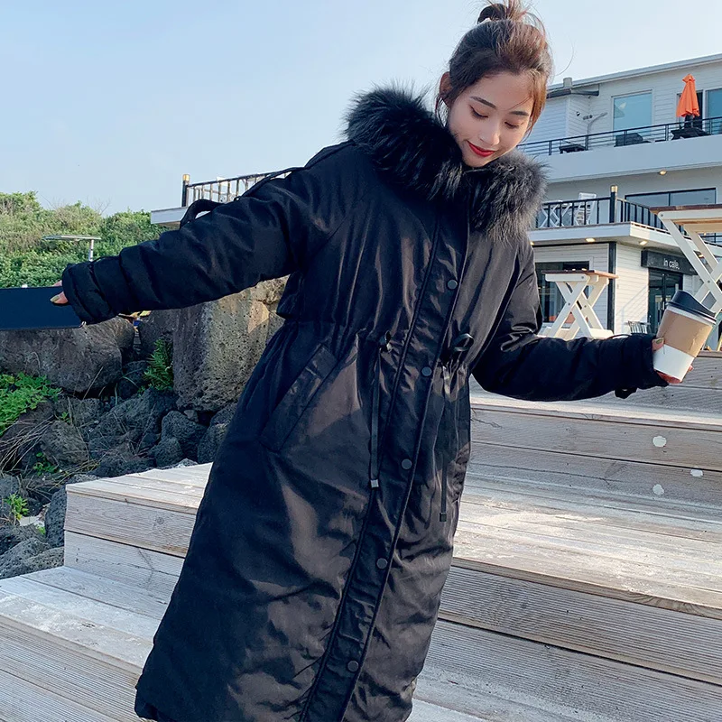 

East Schools of Martial Art Overcome Winter 2019 New Style Loose-Fit BF South Korea Cotton Coat Women's Long over-the-Knee Cotto