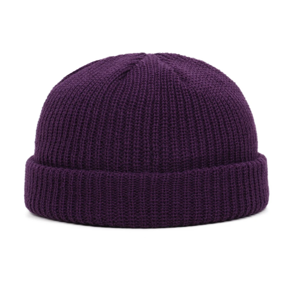 Purple Вязаные головные уборы для мужчин и женщин, Кепка с черепом, шапка бини, зимняя, Ретро стиль, без полей, мешковатая Кепка с манжетами, рыбацкие шапочки, велосипедная Кепка s - Цвет: Purple