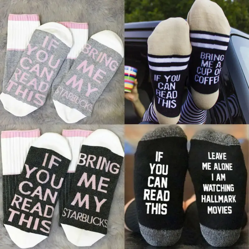 

2019 New Women Men Casaul Socks If You Can Read This Bring Me My Starbucks Coffee Lover Couple Ankle Socks Underwear