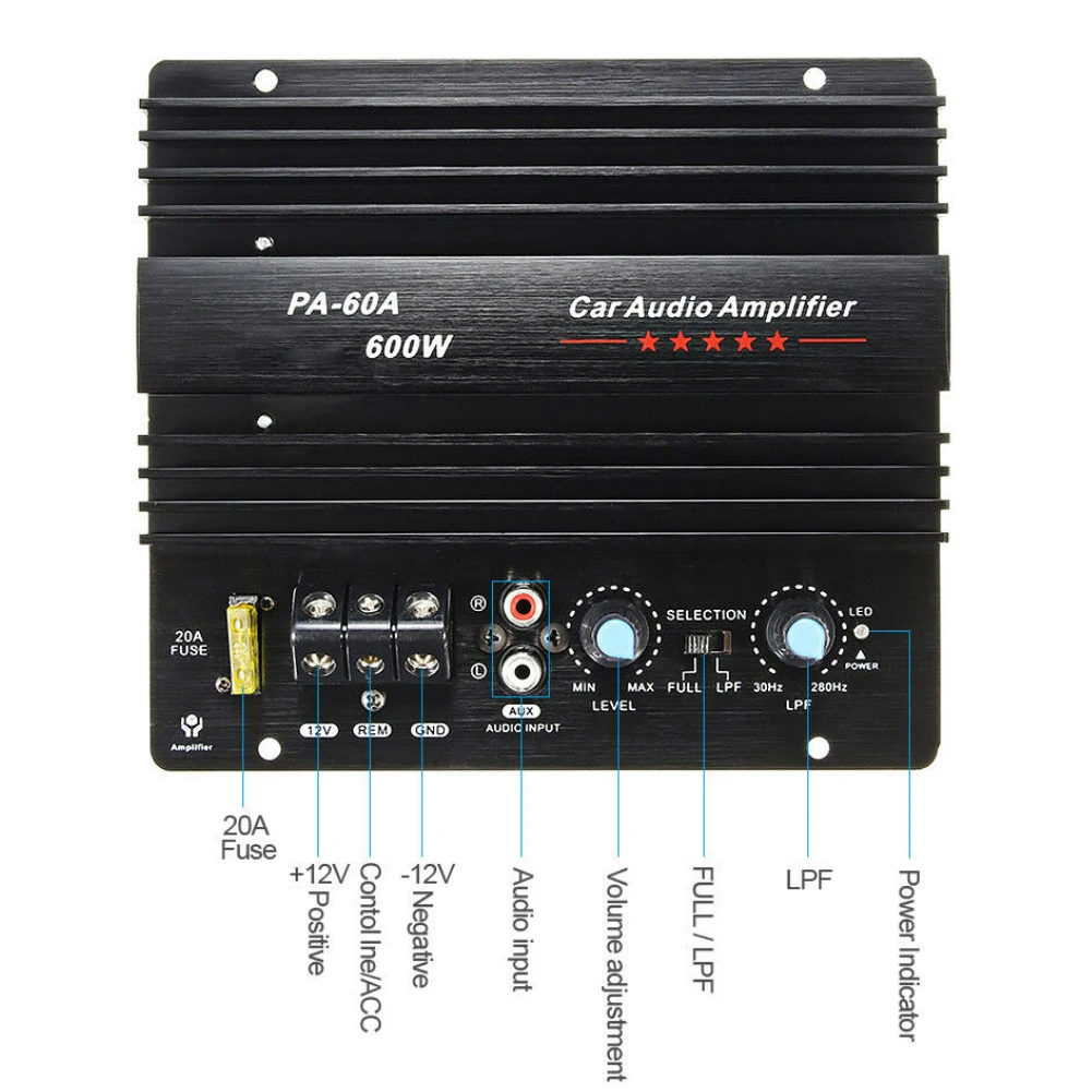 Высокая Мощность Динамик 12V 600W PA-60A модуль Hi-Fi Сабвуфер Звук прочный Плата усилителя аксессуары бас без потерь автомобильный аудио