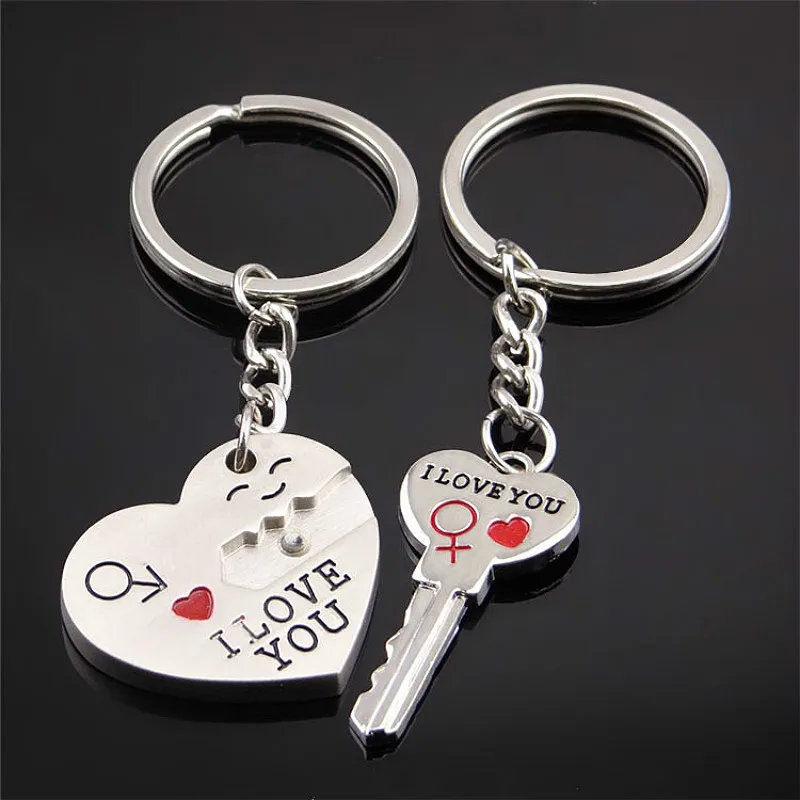 

Hot Sale Lovers Key Chain Alloy Metal Oil Dripping I Love You Letter Heart Key Shape Split Key Buckle Jewelry Fashion Gifts