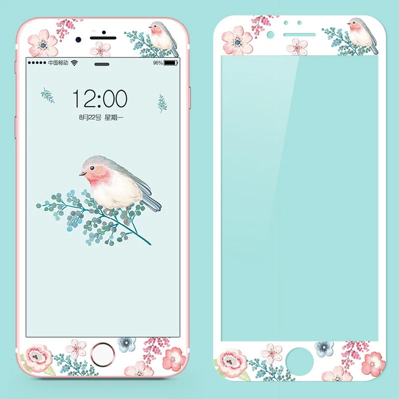 NYHX Симпатичные мультфильм закаленное стекло телефонные чехлы для iPhone 6 6s 7 8 Plus цветок птица шаблон царапинам экран протектор стекло чехол - Цвет: NYHX