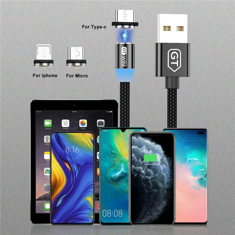 Магнитный USB кабель GTWIN для iPhone 12 11 Pro Samsung S10 S9 Huawei Xiaomi микро быстрой зарядки Type C