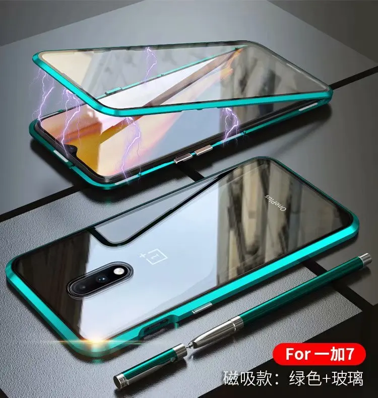 Капа fundas алюминиевый бампер передний+ задний стеклянный чехол для Oneplus 7 1+ 7 Pro Бампер защитный чехол