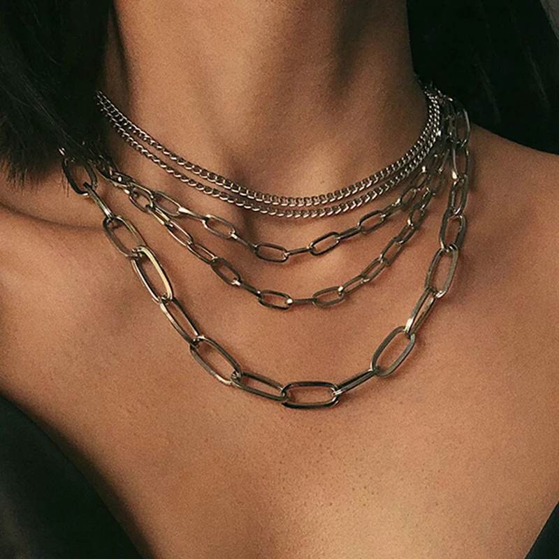 Gothic Multi Layer Baroque Pearl Chunky Chain Necklace Collares Punk Gold Heart Pendant Choker Necklace Festival Couple Jewelry