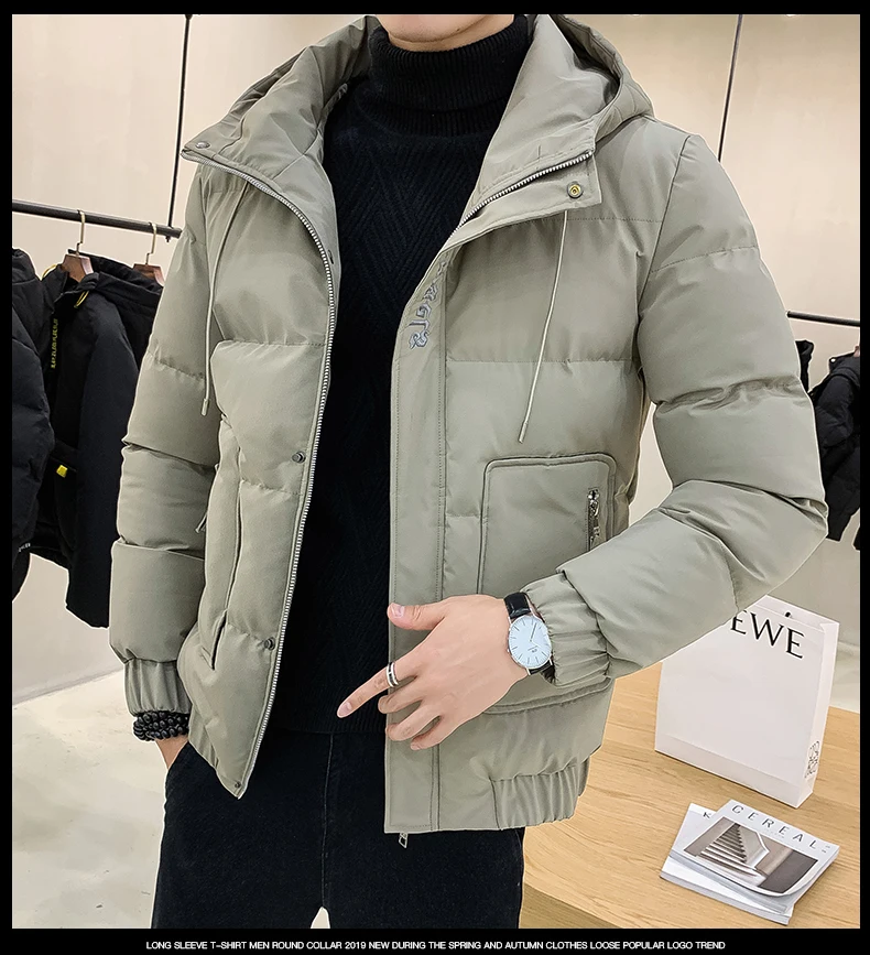 mens parka with fur hood Men's winter jacket 2021 stand-up collar cotton-padded jacket men's baseball collar jacket thick down jacket Slim down jacket long down coat