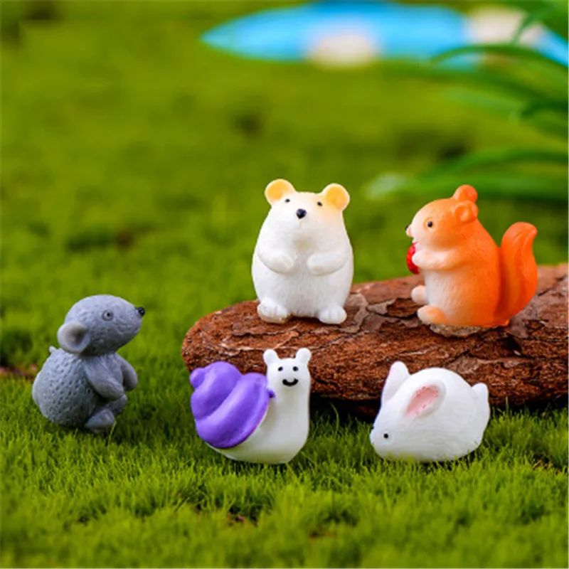

ZOCDOU 6 Pieces Mouse Rabbit Snail Squirrel Gift Small Statue Mini Figurine Crafts Ornament Miniatures DIY Toy Decor Doll