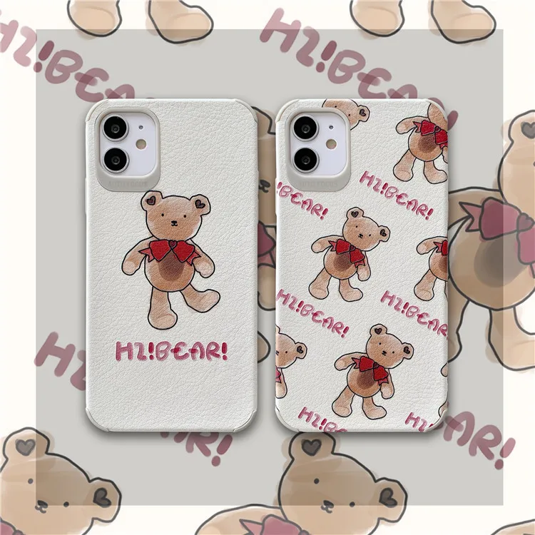 Роскошный Японский милый Шелковый чехол с шарфом и медведем для iPhone 11 Pro Max kawaii XS XR