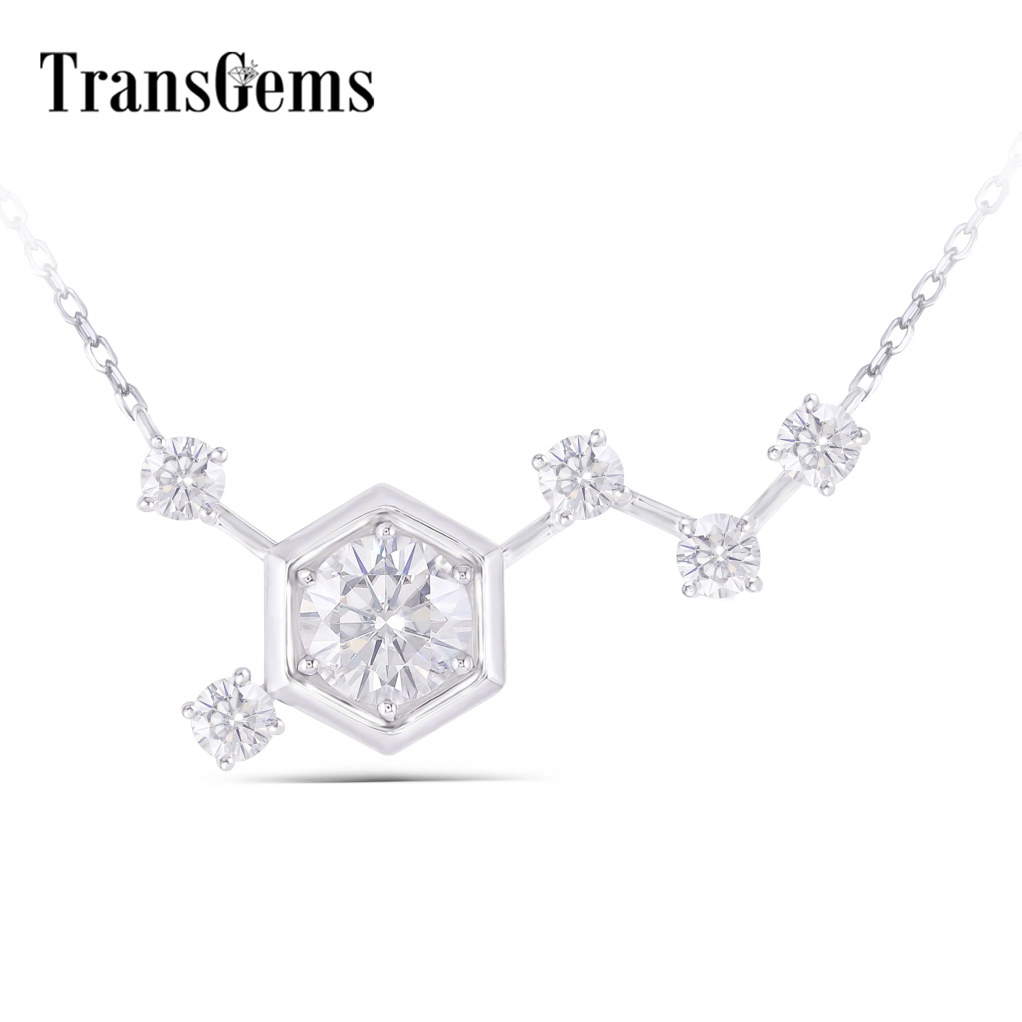 

Transgems 14K White Gold Center 6.5mm 1ct F Colorless Moissanite Pendant Necklace With Accents For Women Anniversary Gifts
