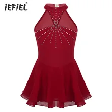 Iefiel/балетное платье-пачка без рукавов с лямкой на шее для девочек; Vestidos; блестящие стразы; сетчатая танцевальная одежда для фигурного катания на роликах