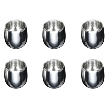 

6x Stainless Steel Curved Double Wall Cup Beer Mug Beverage Drinkware 200ml for Hot or Cold Drinks