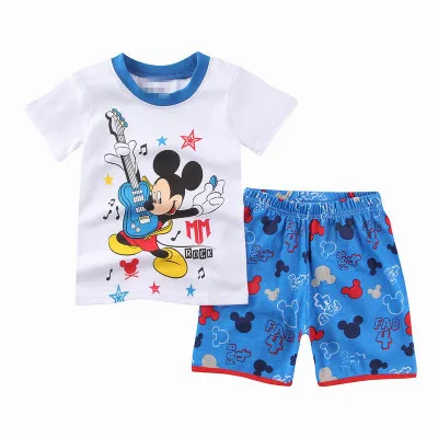 Детские пижамы летняя футболка+ шорты, спортивный комплект, детские пижамы для мальчиков и девочек с Микки и Минни, детские пижамы, одежда для сна, От 2 до 7 лет