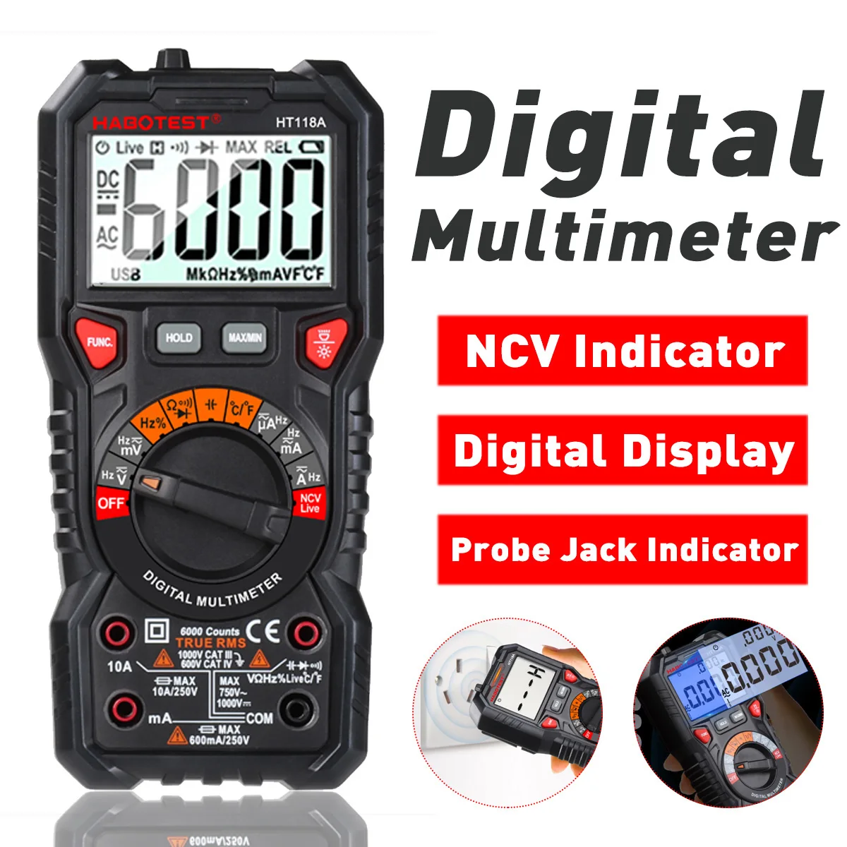 Цифровой мультиметр HABOTEST HT118A/C/D NCV автоматический дальномер 6000 отсчетов