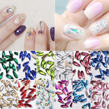 

Fashion 3D Nail Art Long Water Drop Fancy Shaped Diamond Crystal Flat Back Rhinestones Decoration Glitter Nails Accessoires