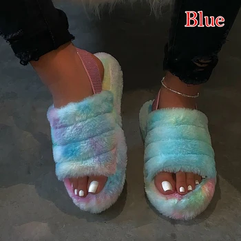 

2020 Spring New Manufacturers Wholesale Comfortable Wild Fur Slippers Imitation Fur Sandals Wholesale Large Size