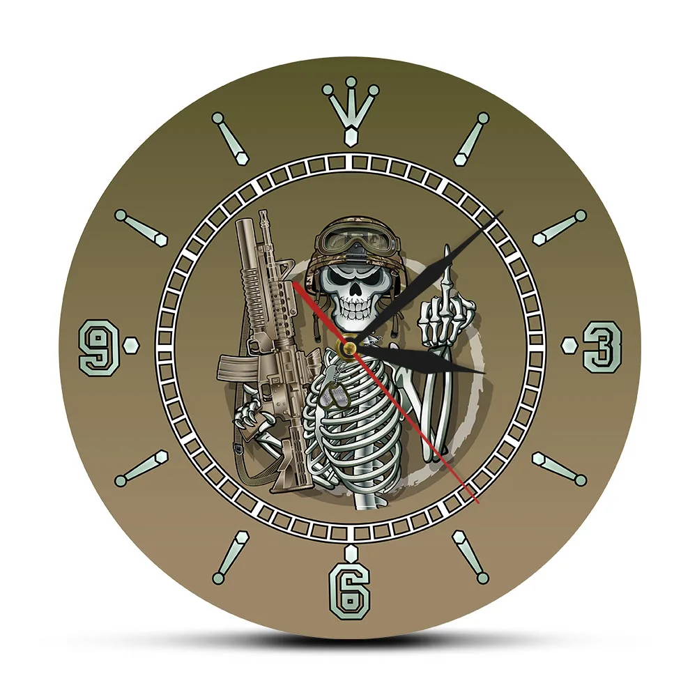 Military Army Skeleton With Middle Figure Gothic Wall Clock Horror