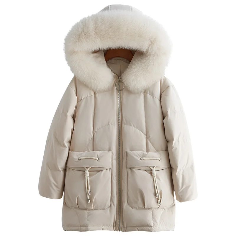 

New Fault Code Down Jackets Overcoat Long Fox Hair Lead Even Hat Winter Loose Coat