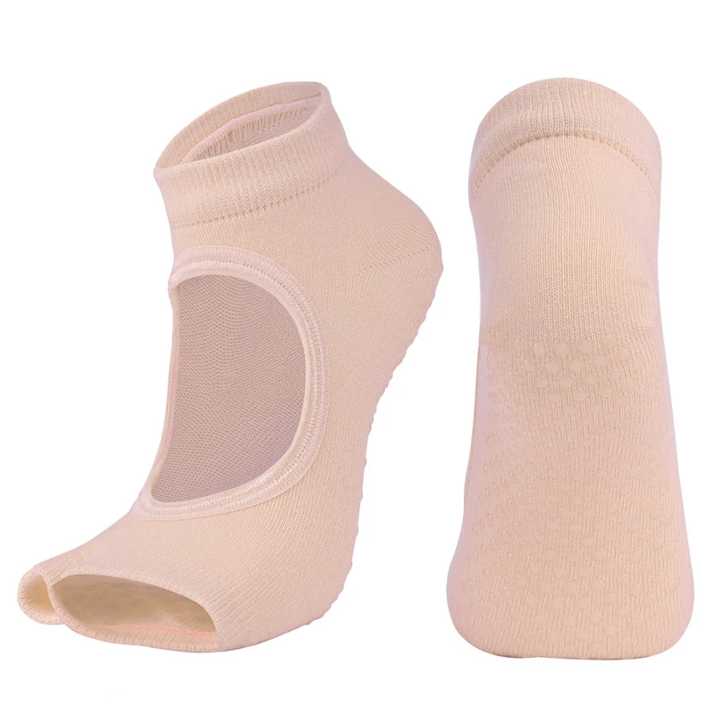 Beige Новые женские нескользящие носки для йоги спортивные хлопковые носки для пилатеса с двумя носками дышащие быстросохнущие танцевальные носки-тапочки для балета - Цвет: Beige